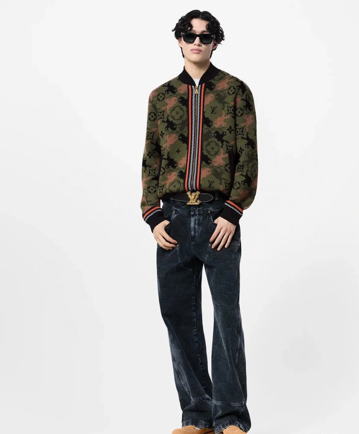 Louis Vuitton/Louis Vuitton 24Fw Western denim jacquard camouflage knitted jacket